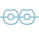 Abstract tooth graphic with circular details in blue.