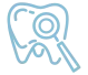Graphic of a tooth with a magnifying glass icon.
