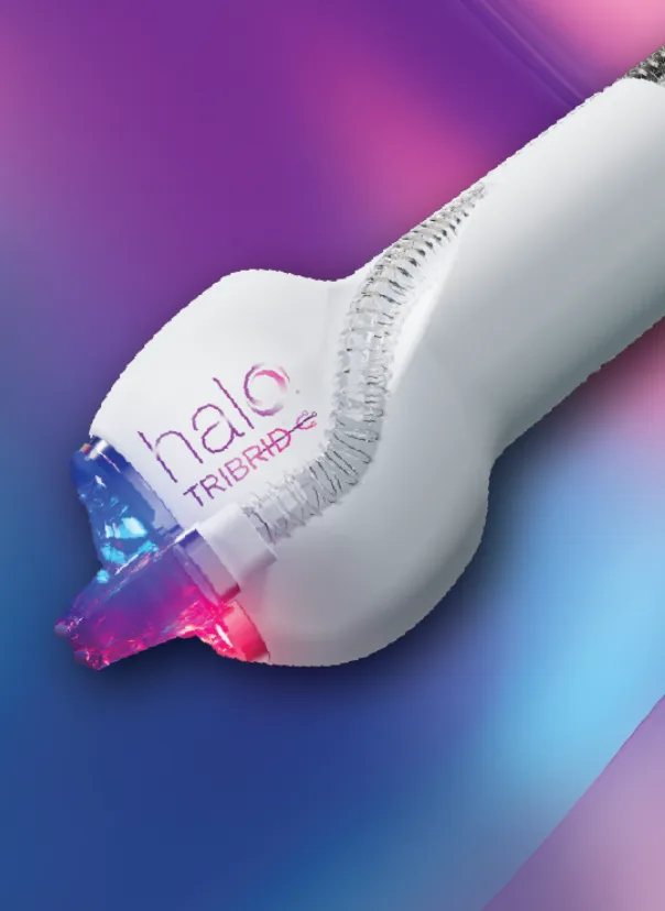A handheld Halo Tribrid aesthetic treatment device.
