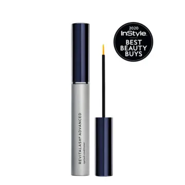RevitaLash Advanced eyelash serum in silver tube.